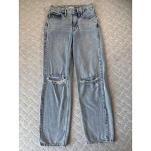 Good American Jeans Womens 0/25 Blue Light‎ Wash Distressed 90s Relaxed Baggy